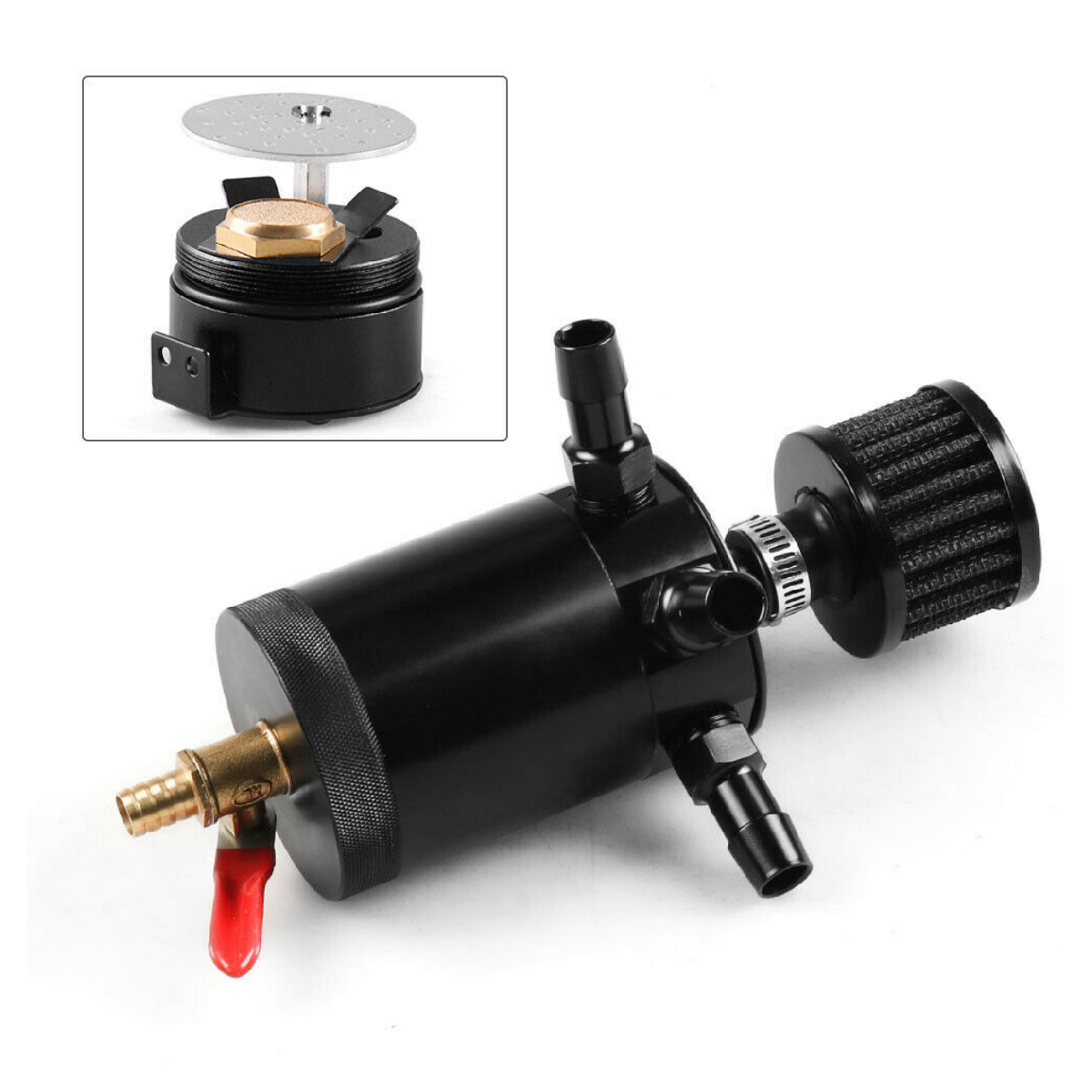Racing Aluminum 3-Port Oil Catch Can Tank Reservoir Breather Filter Drain Valve oil catch can