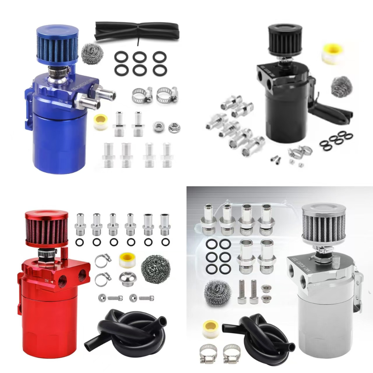 Universal Car Oil Catch Can Kit Reservoir Tank 300ml With Breather 3/8" BLUE Aluminum oil catch can
