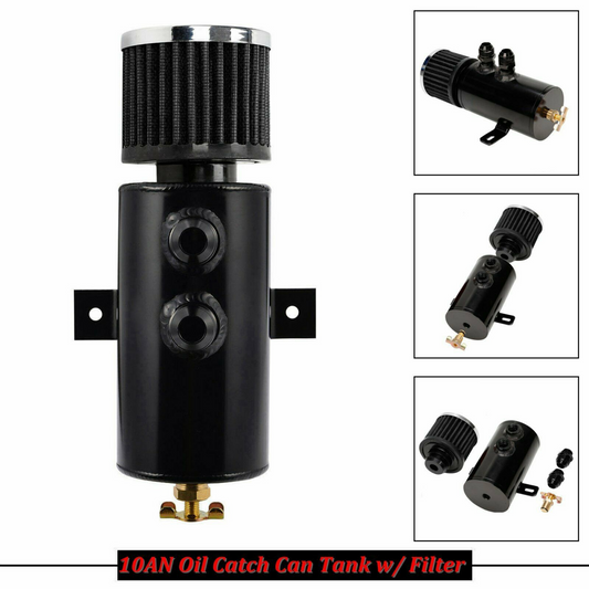 Black Aluminum 10AN Oil Catch Can Reservoir Tank +Breather Filter Baffled Kit oil catch can