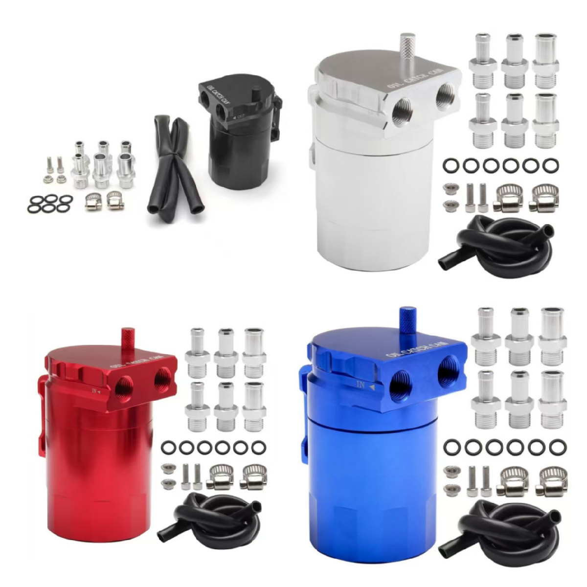 Aluminum Baffled Oil Catch Can Tank Reservoir Breather With Fittings Black oil catch can