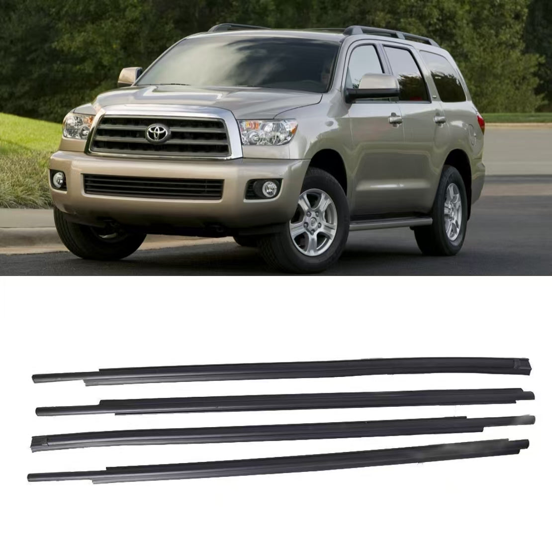 4Pcs Car Window Weatherstrip Black For Toyota Sequoia Tundra 2007-2018 Car Weatherstrip Window Moulding Trim 68160-0C020 68210-0C020 68163-0C020 68164-0C020 weatherstrip