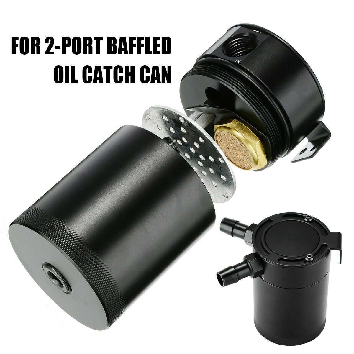 Universal 3/8" NPT 2-Port Oil Catch Can With Baffle Petrol Diesel Turbo Tank Reservoir oil catch can