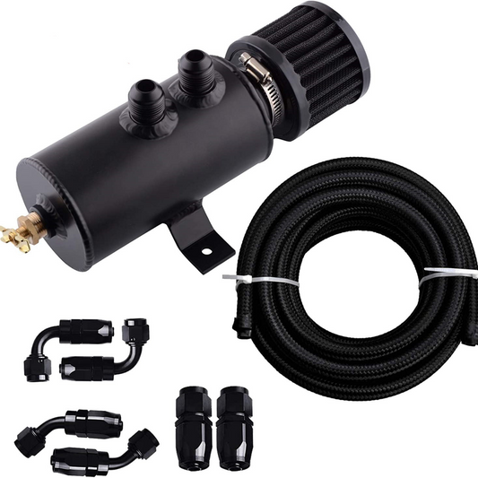 10AN Baffled Oil Catch Can Breather Can with Drain Valve Bundle with 3m 10AN 5/8'' Nylon Braided CPE Oil Gas Fuel Line Hose End Fittings Kit oil catch can