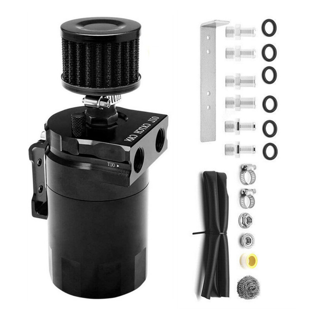 Universal Car Oil Catch Can Kit Reservoir Tank 300ml With Breather 3/8" BLACK Aluminum oil catch can