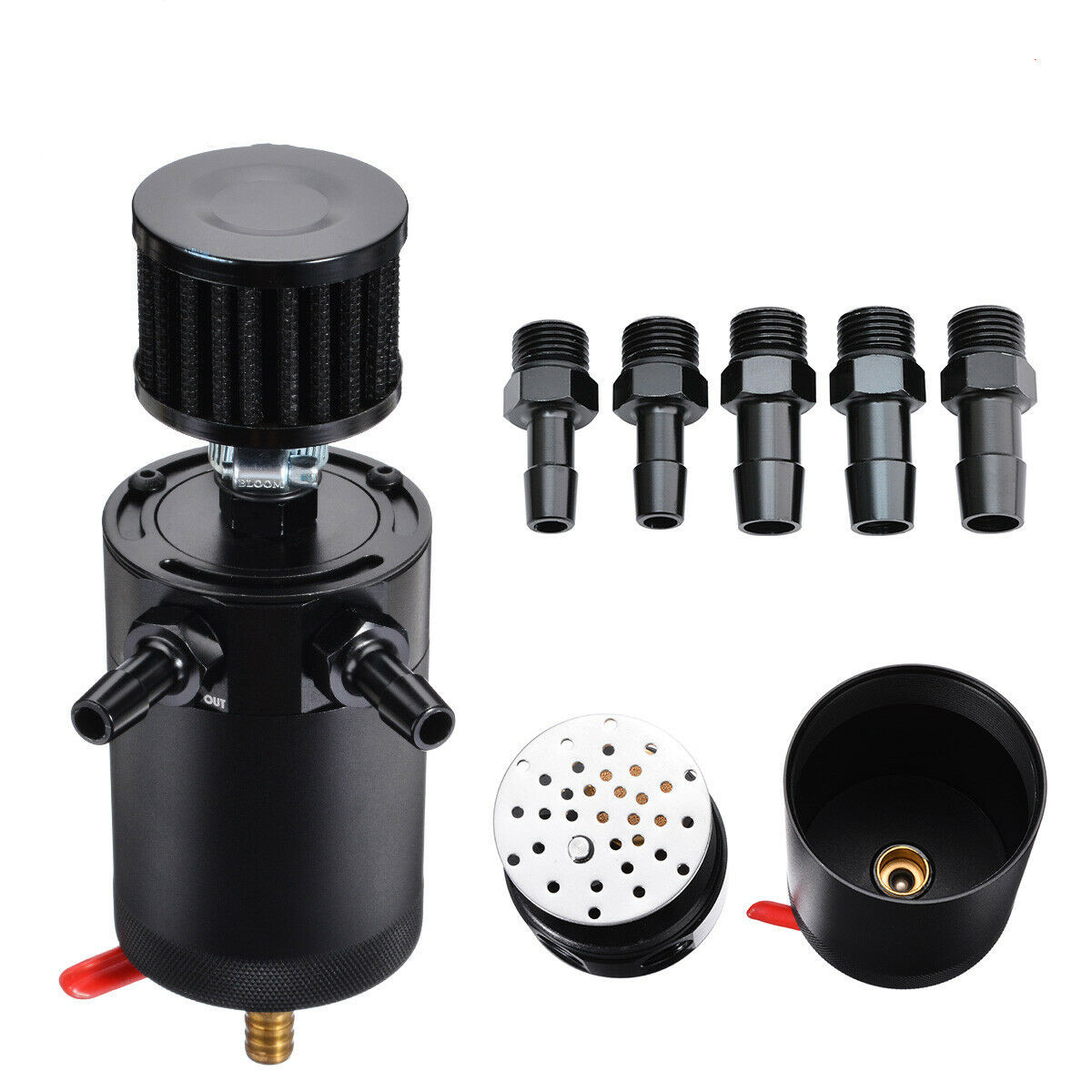 2-Port Oil Catch Can Tank Baffled Reservoir w/ Drain Valve Breather Universal oil catch can