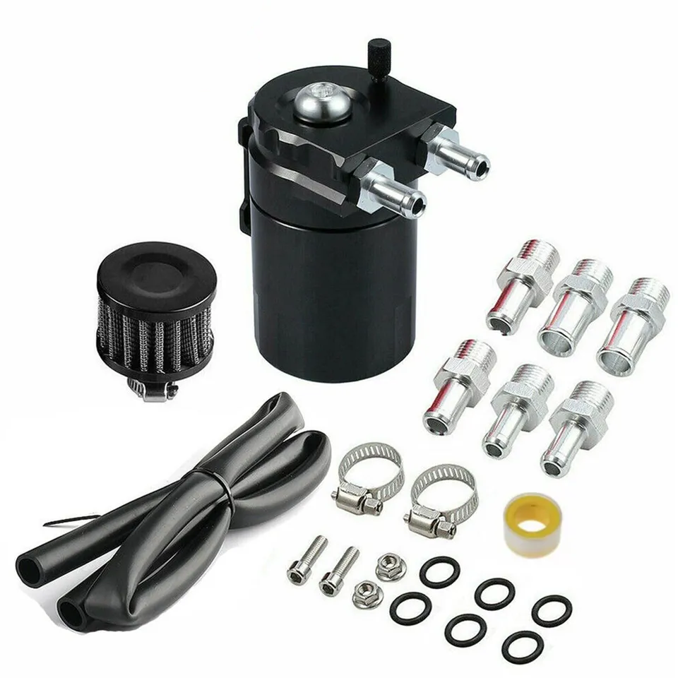 Universal Car Oil Catch Can Kit Reservoir Tank 300ml With Breather 3/8" Black Aluminum oil catch can