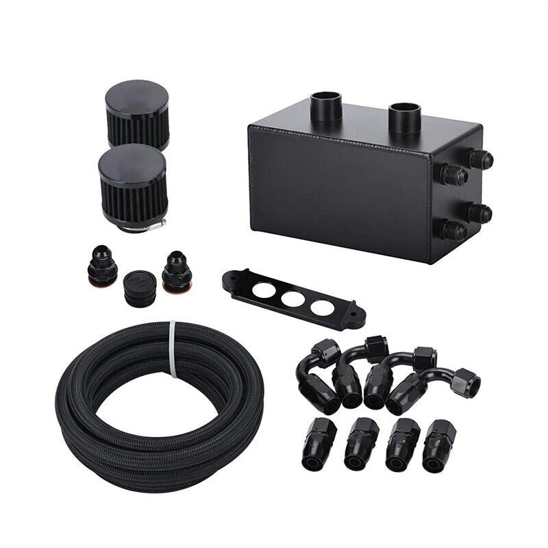 AN10 Inlet Oil Catch Can Reservoir Tank w/Dual Breather Filter Baffled Tank Kit Battery-Size Compatible with Honda Acura oil catch can