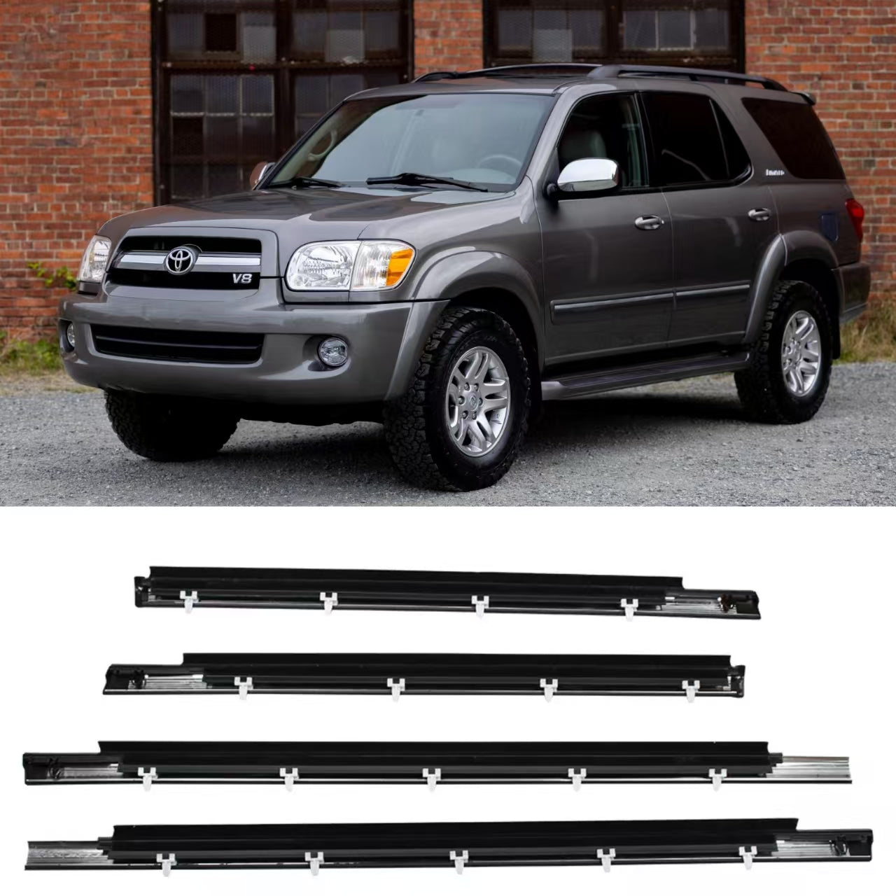 4Pcs Car Window Weatherstrip Black For Toyota Sequoia 1999-2007 Car Weatherstrip Window Moulding Trim 75710-0C010 75730-0C010 weatherstrip