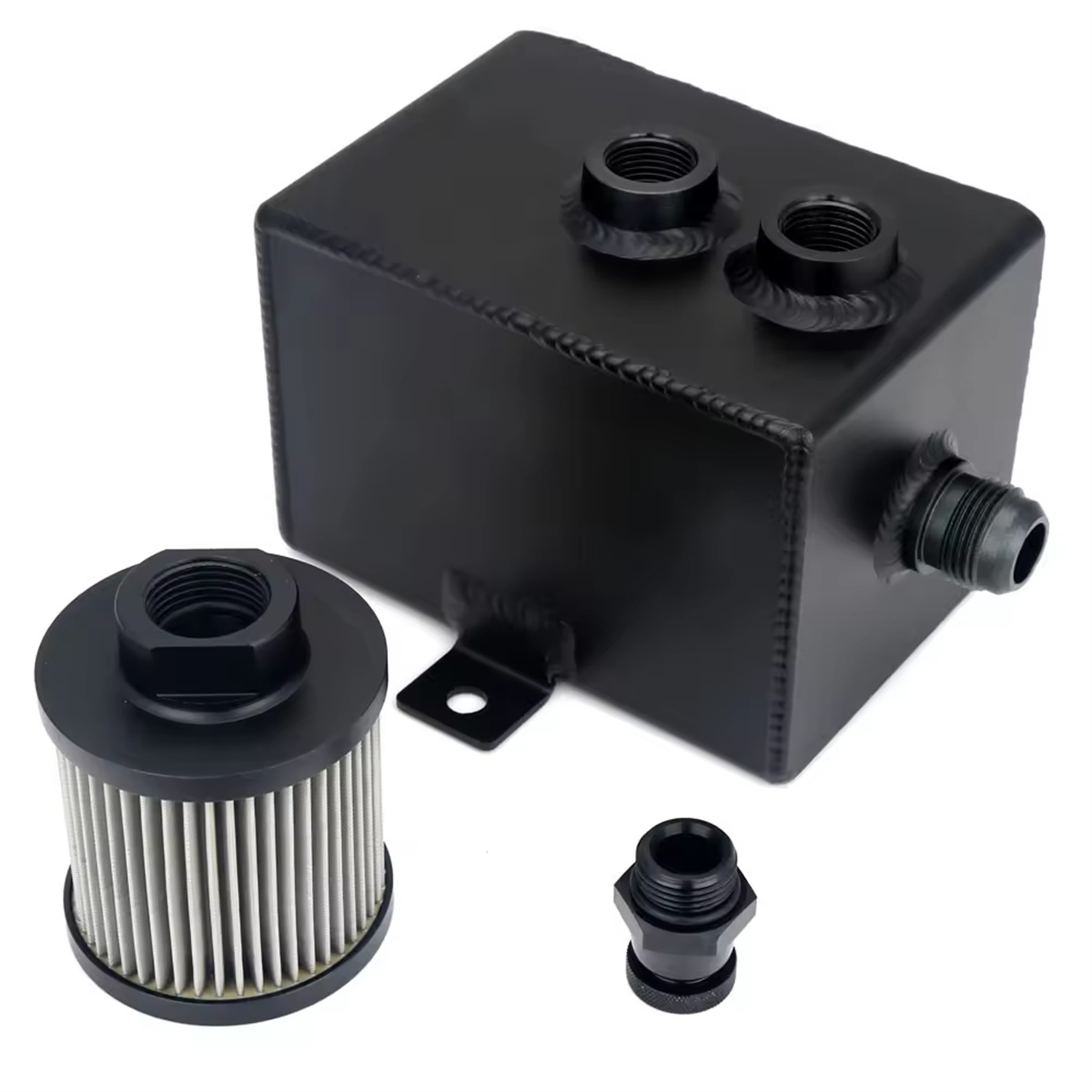 Black Aluminum 2L Engine Oil Catch Can Tank AN10 W/ Breather & Drain Tap Baffled oil catch can