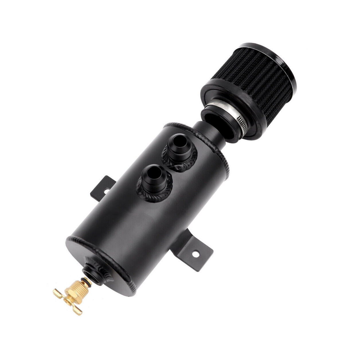 Black Aluminum 10AN Oil Catch Can Reservoir Tank +Breather Filter Baffled Kit oil catch can