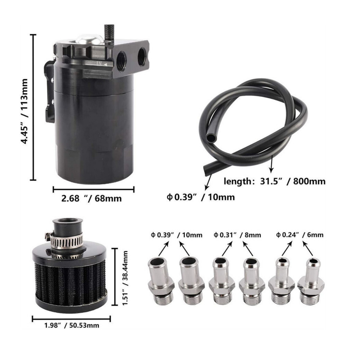 Universal Car Oil Catch Can Kit Reservoir Tank 300ml With Breather 3/8" BLACK Aluminum oil catch can