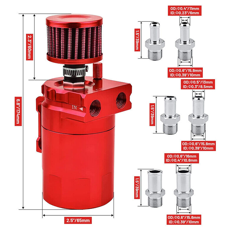 Universal Car Oil Catch Can Kit Reservoir Tank 300ml With Breather 3/8" Black Aluminum oil catch can