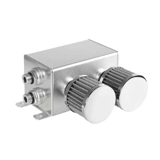 Universal AN10 1.2L Twin Baffle Dual Filter Engine Oil Catch Can Tank with Air Filters Oil Catch Reservoir Tank Can Breather Kit oil catch can