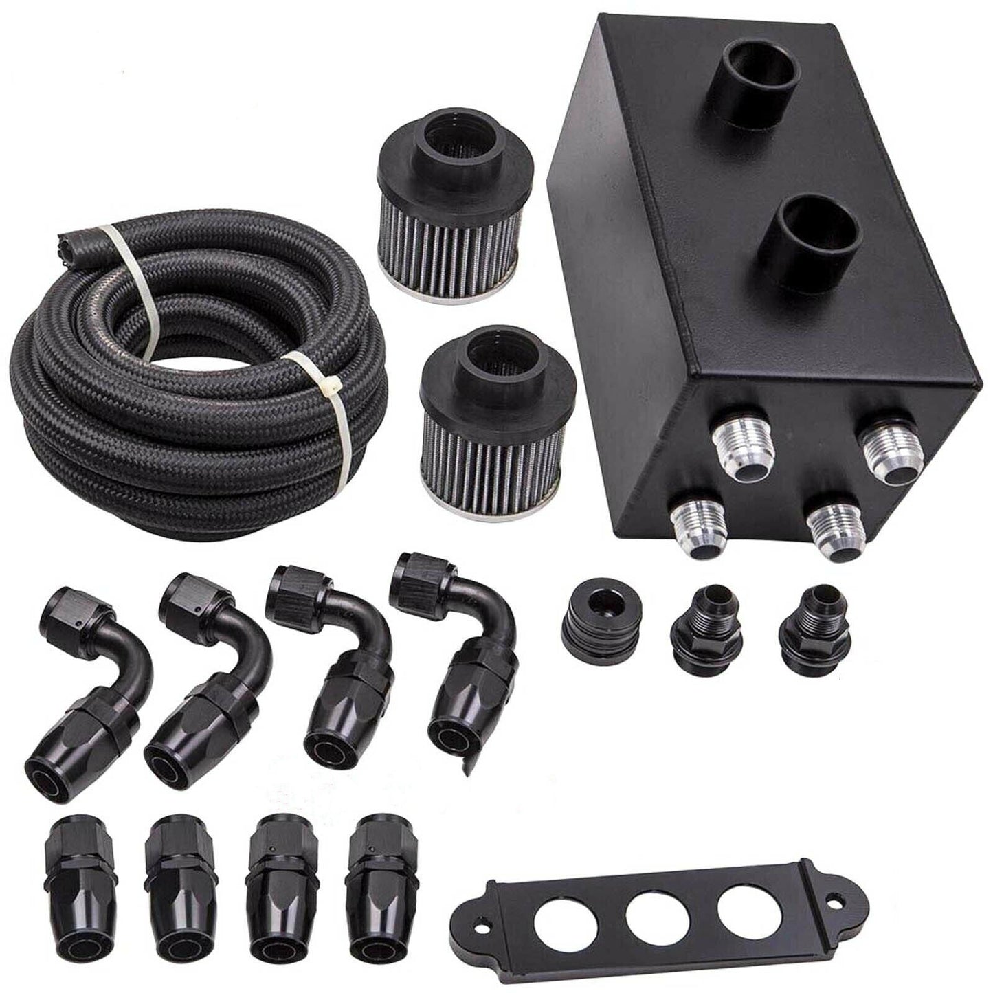 AN10 Inlet Oil Catch Can Reservoir Tank w/Dual Breather Filter Baffled Tank Kit Battery-Size Compatible with Honda Acura oil catch can