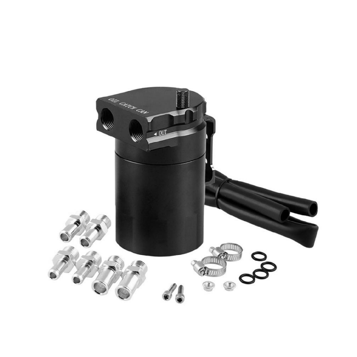 Aluminum Baffled Oil Catch Can Tank Reservoir Breather With Fittings Black oil catch can