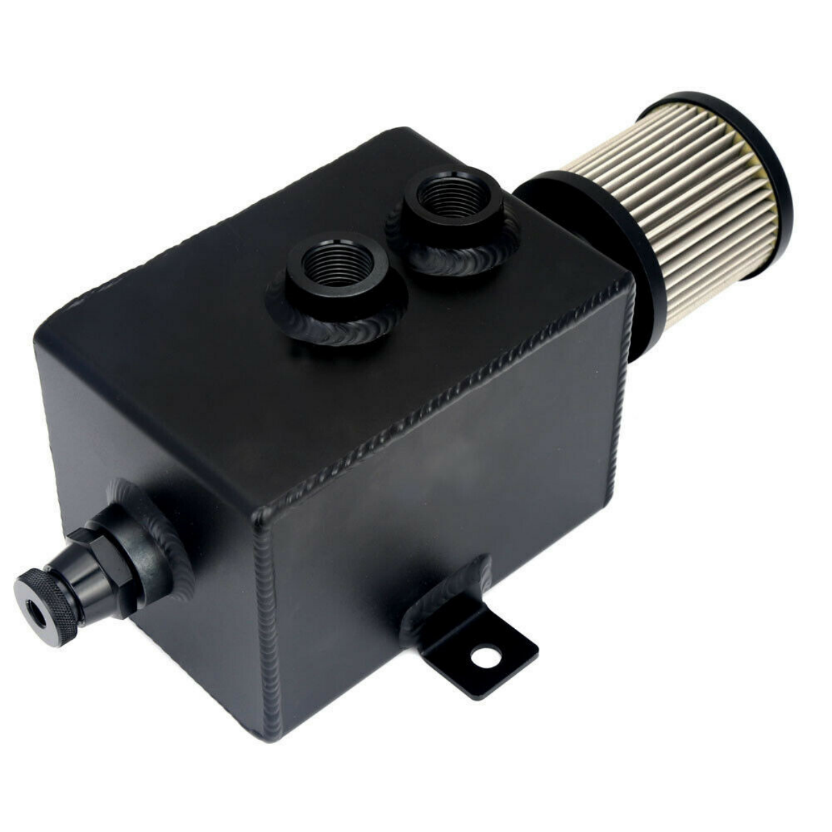 Black Aluminum 2L Engine Oil Catch Can Tank AN10 W/ Breather & Drain Tap Baffled oil catch can