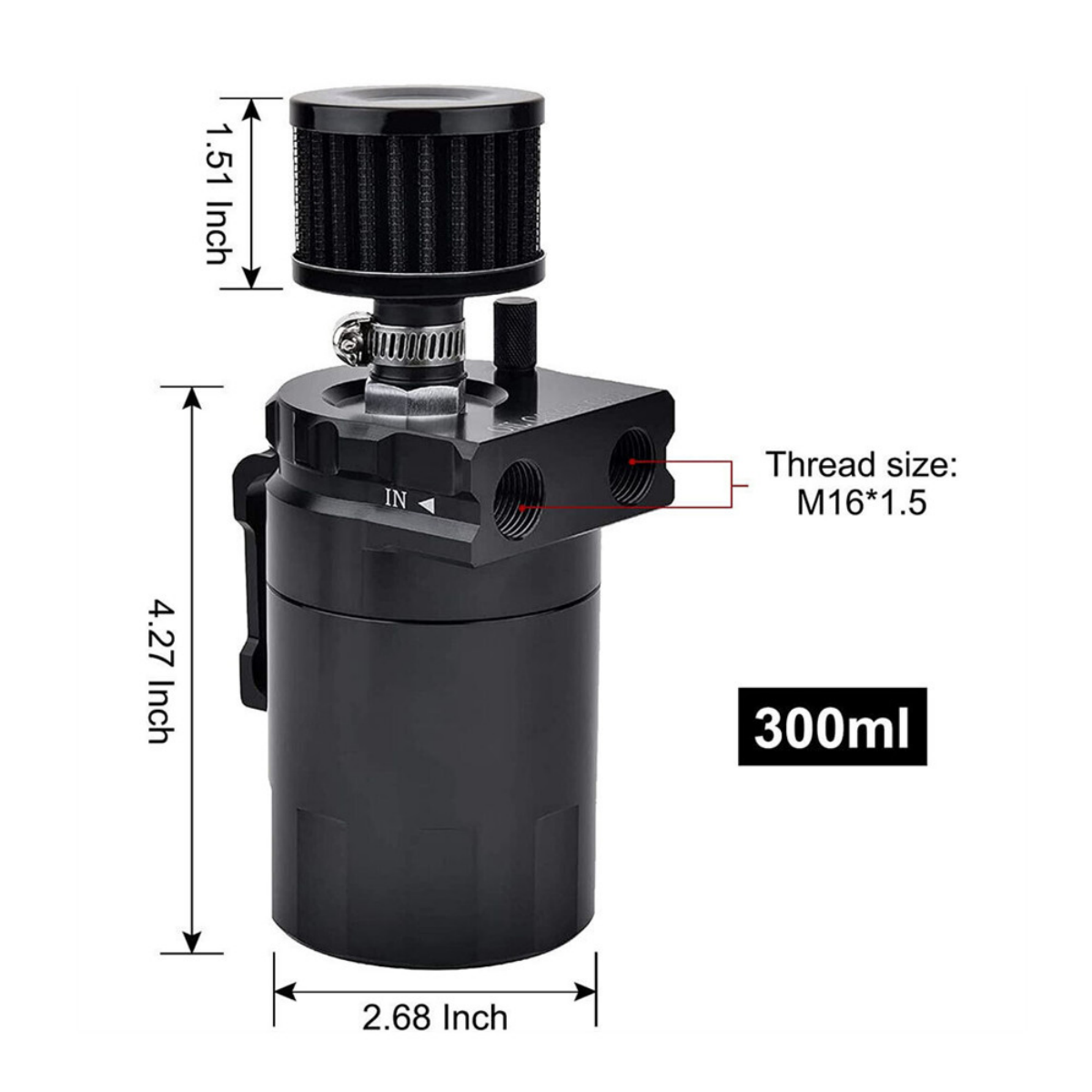 Universal Car Oil Catch Can Kit Reservoir Tank 300ml With Breather 3/8" BLACK Aluminum oil catch can