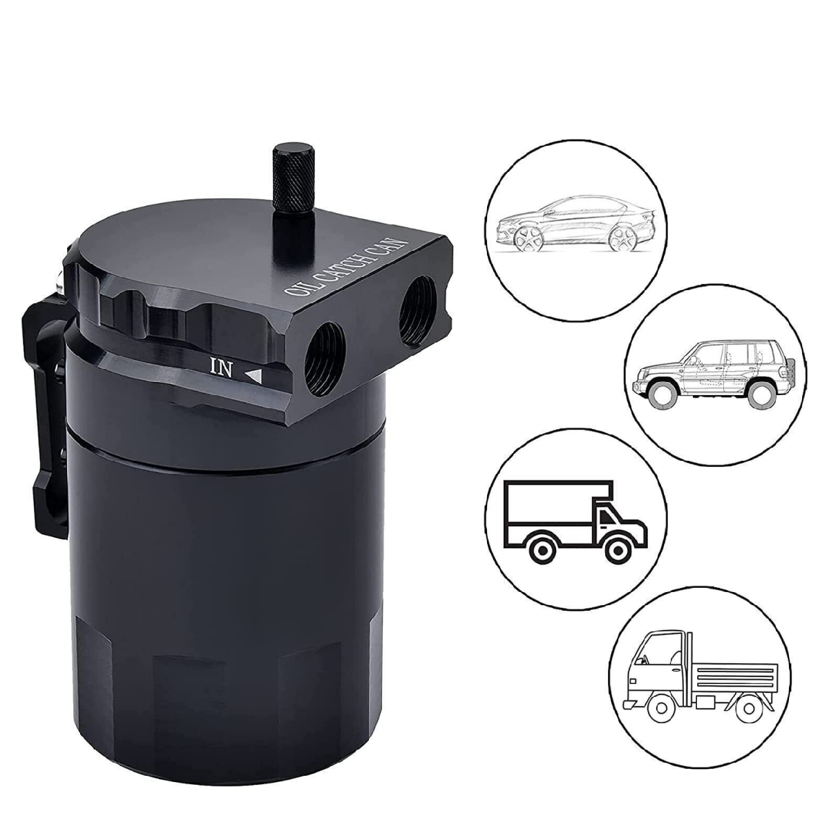 Aluminum Baffled Oil Catch Can Tank Reservoir Breather With Fittings Black oil catch can