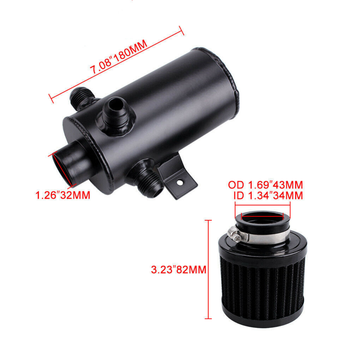 Universal Oil Catch Tank Can Aluminum AN10 3 Port Baffled Breather Filter 750ml Reservoir oil catch can