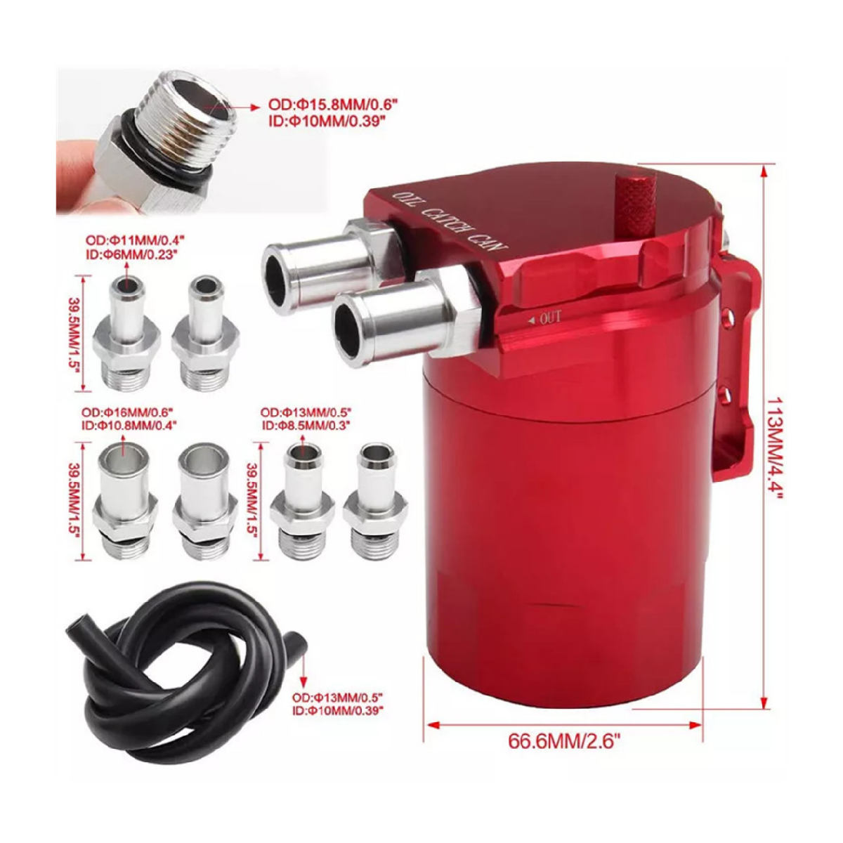 Aluminum Baffled Oil Catch Can Tank Reservoir Breather With Fittings Black oil catch can