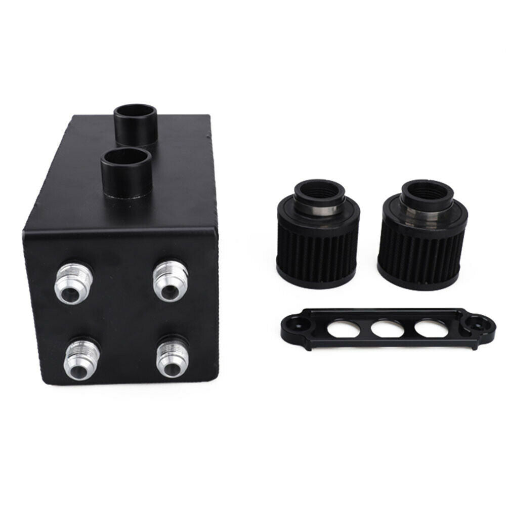 AN10 Inlet Oil Catch Can Reservoir Tank w/Dual Breather Filter Baffled Tank Kit Battery-Size Compatible with Honda Acura oil catch can