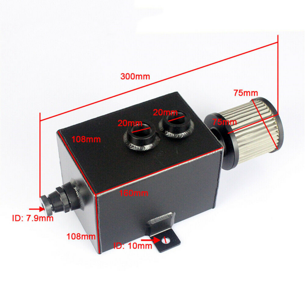 Black Aluminum 2L Engine Oil Catch Can Tank AN10 W/ Breather & Drain Tap Baffled oil catch can