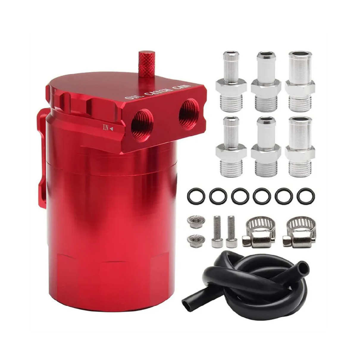 Aluminum Baffled Oil Catch Can Tank Reservoir Breather With Fittings Black oil catch can