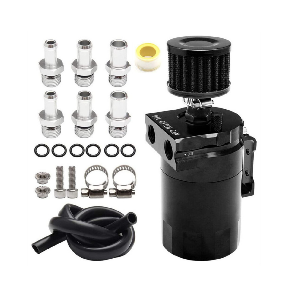Universal Car Oil Catch Can Kit Reservoir Tank 300ml With Breather 3/8" Black Aluminum oil catch can