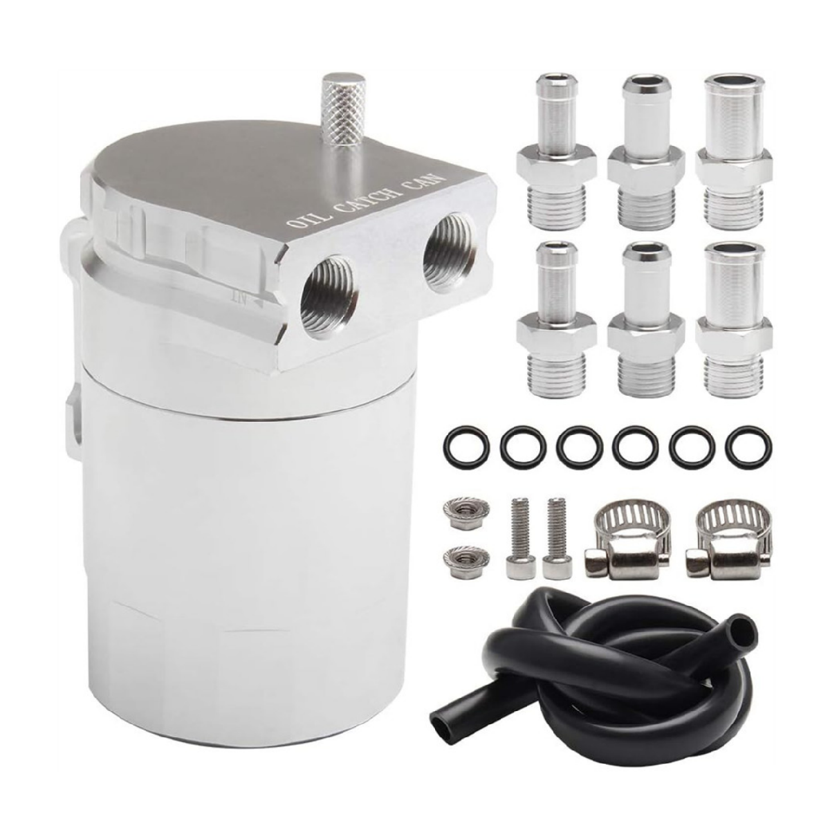 Aluminum Baffled Oil Catch Can Tank Reservoir Breather With Fittings Black oil catch can