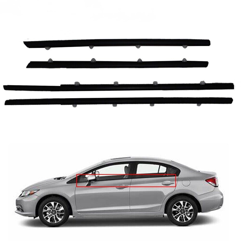 4Pcs Car Window Weatherstrip Black For Honda civic 2012-2015 Car Weatherstrip Window Moulding Trim 72450-TRO-A01 72410-TRO-A01 72950-TRO-A01 72910-TRO-A01 weatherstrip
