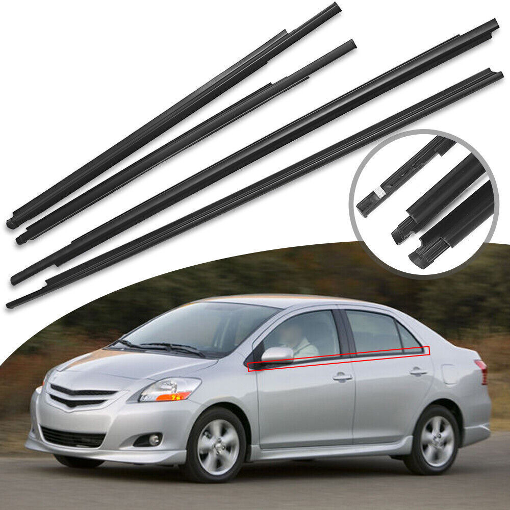 4Pcs Car Window Weatherstrip Black For Toyota Yaris Sedan 2007-2016 Car Weatherstrip Window Moulding Trim 68160-52150 68210-52150 68230-52130 68180-52130 weatherstrip
