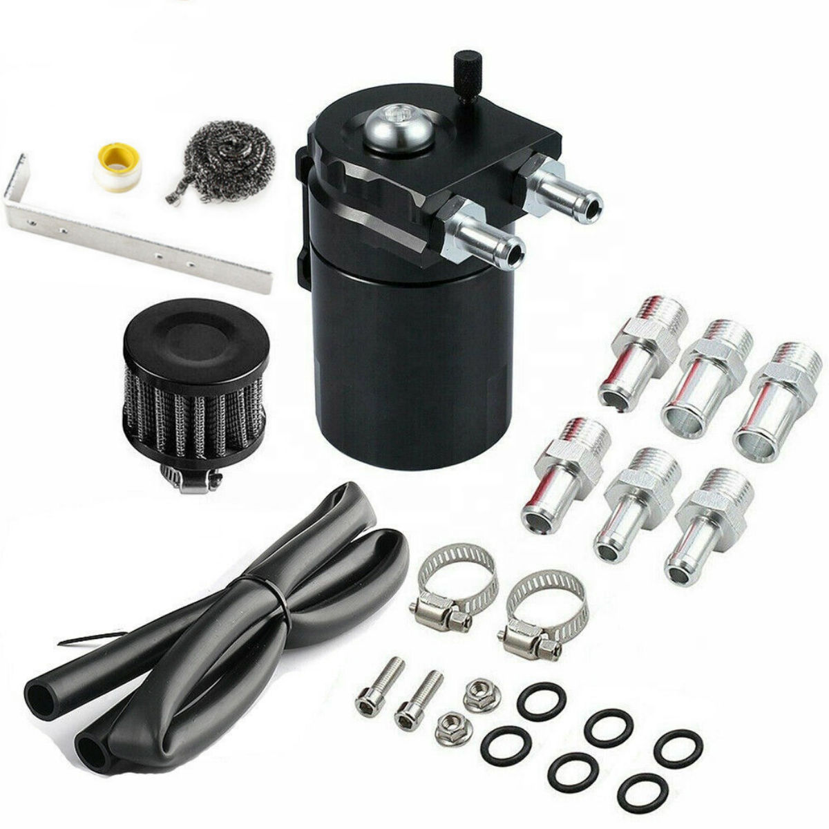 Universal Car Oil Catch Can Kit Reservoir Tank 300ml With Breather 3/8" BLACK Aluminum oil catch can