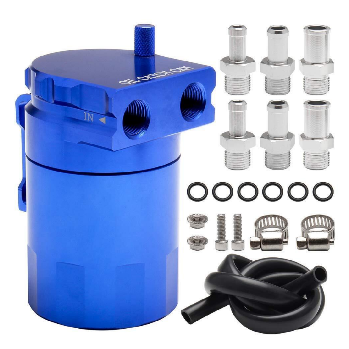 Aluminum Baffled Oil Catch Can Tank Reservoir Breather With Fittings Black oil catch can