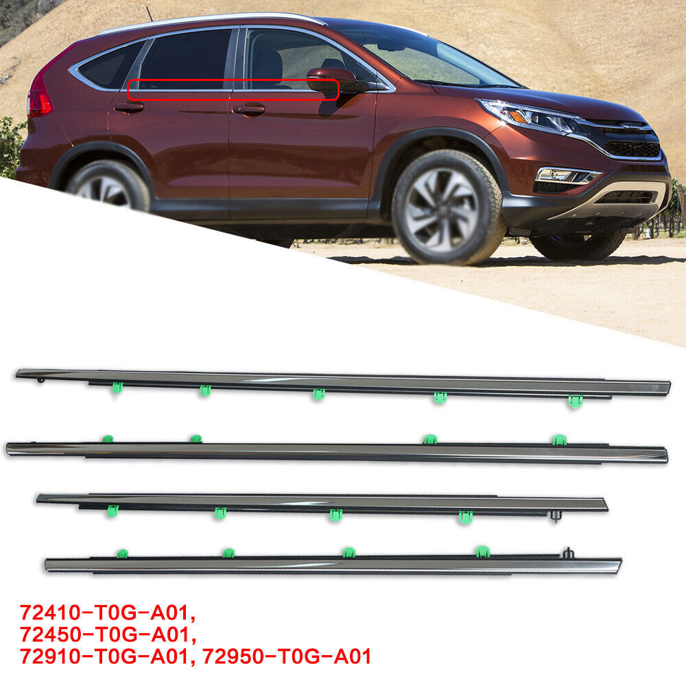 4Pcs Car Window Weatherstrip Black For Honda CRV 2012-2016 Car Weatherstrip Window Moulding Trim 72450-T0G-A01 72410-T0G-A01 72950-T0G-A01 72910-T0G-A01 weatherstrip