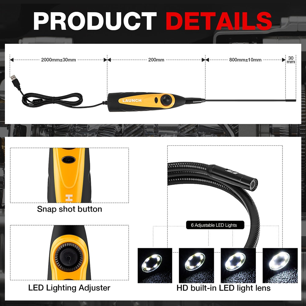 LAUNCH VSP600 Videoscope Camera Endoscope Car Inspection Mirror Flexible IP67 Waterproof 6LED Adjustable for X431 V/PRO3S+/PAD V EGRKIT Shop