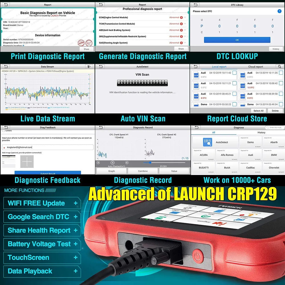 LAUNCH CRP129E OBD2 Scanner Professional Auto Engine ABS Airbag AT Diagnostic Tools with EPB Oil SAS ETS TMPS Reset Free Update EGRKit Shop
