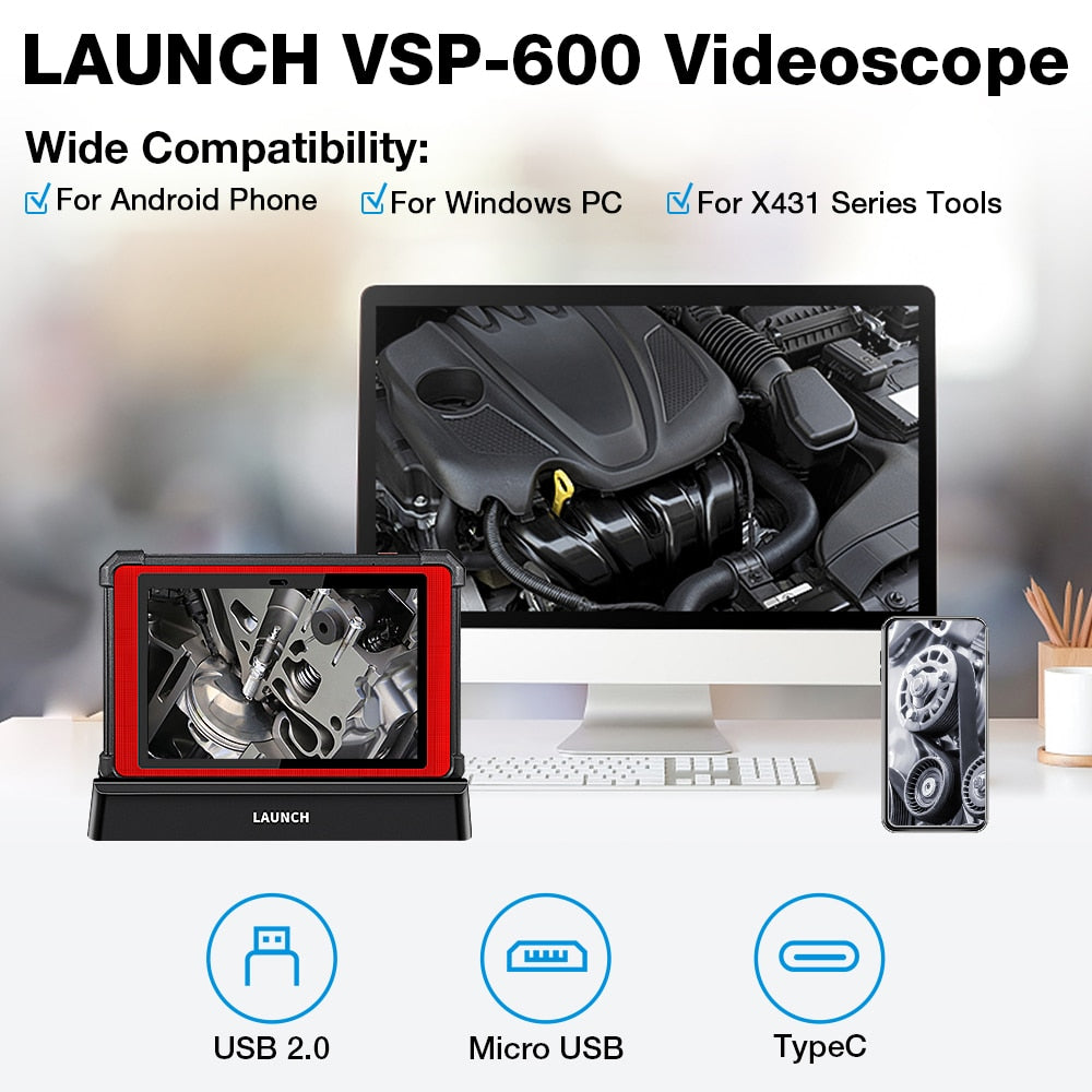 LAUNCH VSP600 Videoscope Camera Endoscope Car Inspection Mirror Flexible IP67 Waterproof 6LED Adjustable for X431 V/PRO3S+/PAD V EGRKIT Shop