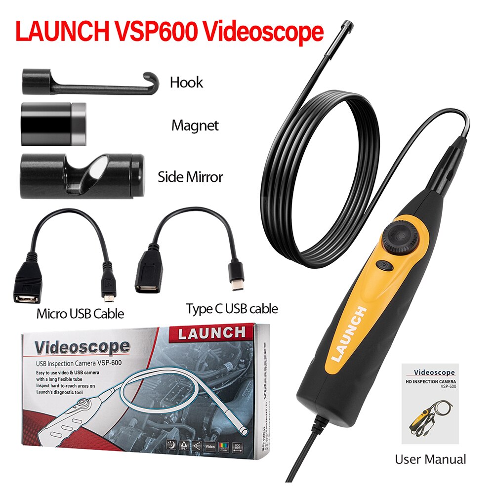 LAUNCH VSP600 Videoscope Camera Endoscope Car Inspection Mirror Flexible IP67 Waterproof 6LED Adjustable for X431 V/PRO3S+/PAD V EGRKIT Shop