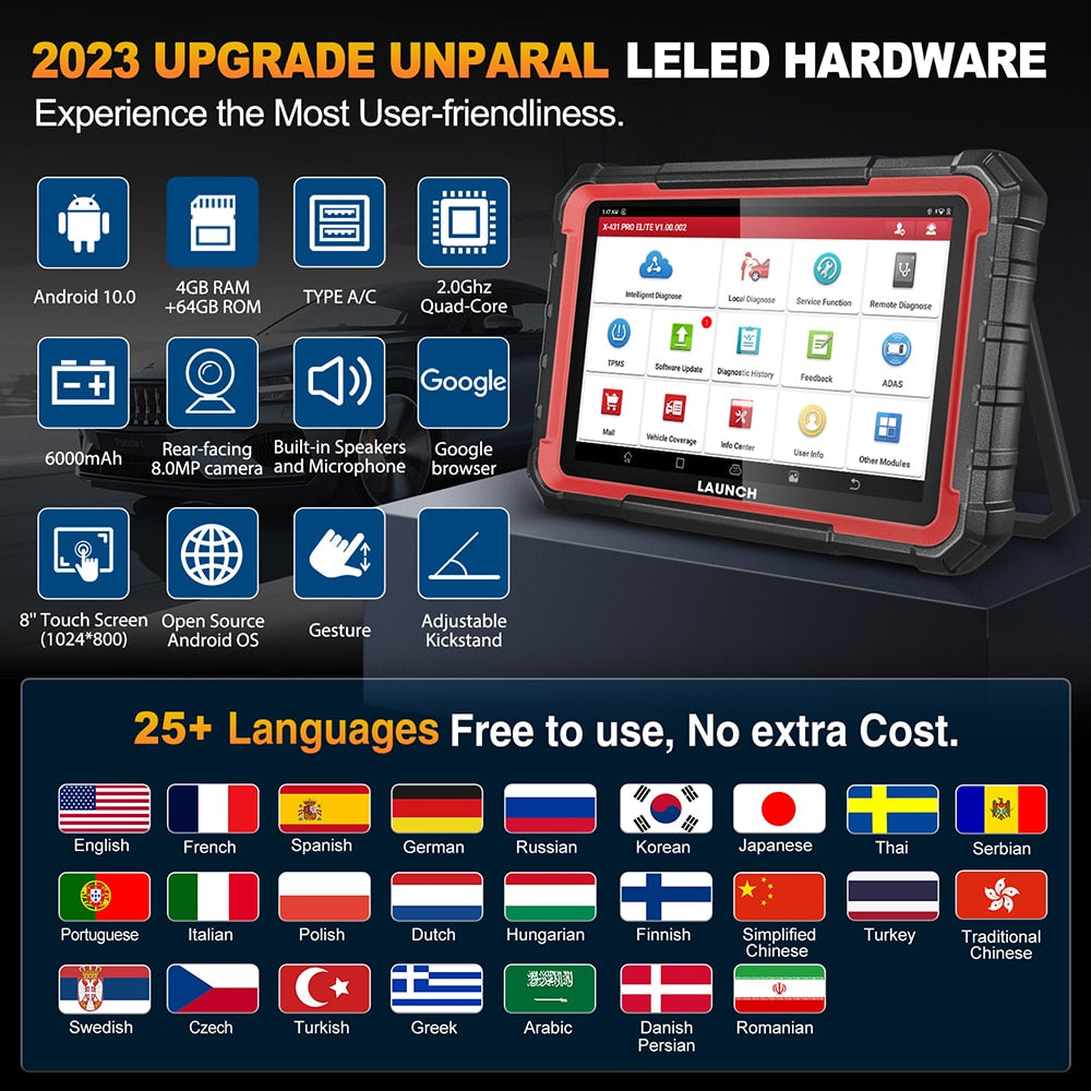2023 New- LAUNCH X431 PRO ELITE 8'inch Car Diagnostic Tools OBD OBD2 Scanner All System CANFD/DOIP Active Test 32 Reset Coding EGRKIT Shop