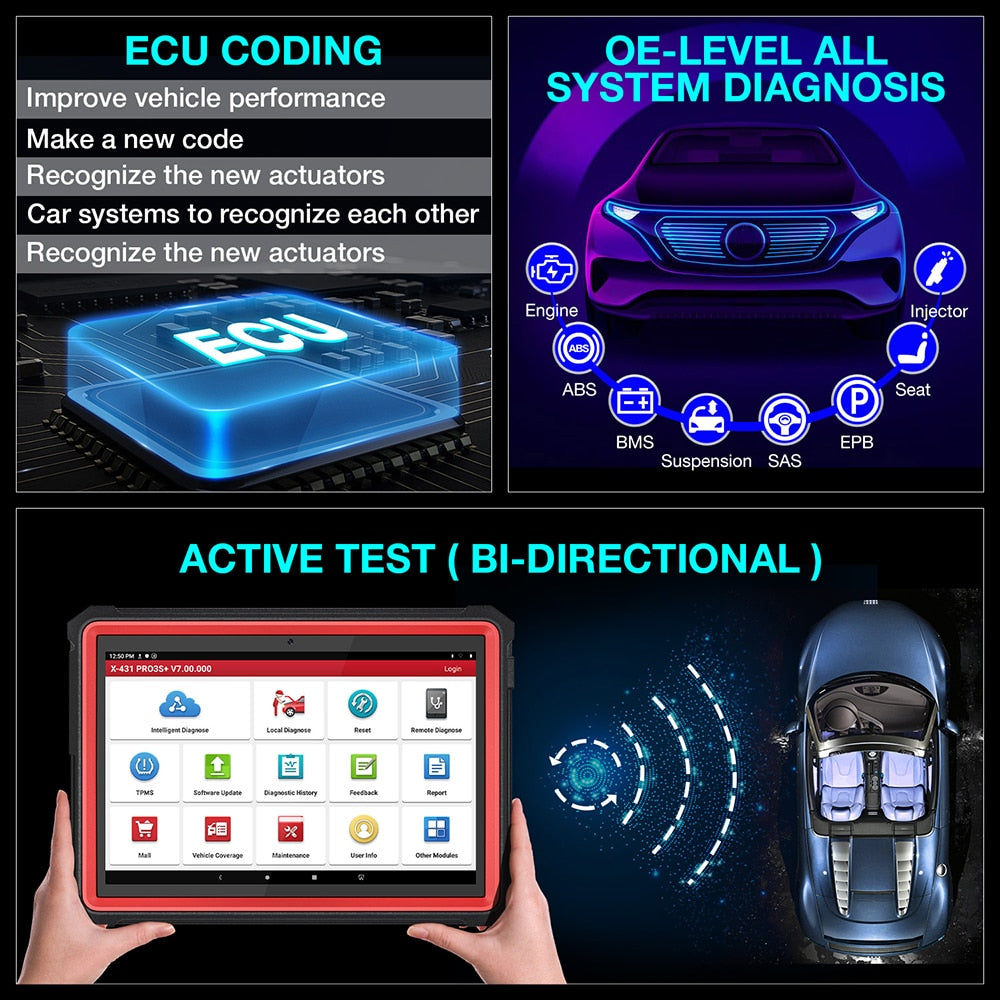 LAUNCH X431 PRO3S+ 10.1' Car Diagnostic Tools Auto OBD OBD2 Scanner All System Coding Active Test Guide Function Free Shipping EGRKIT Shop