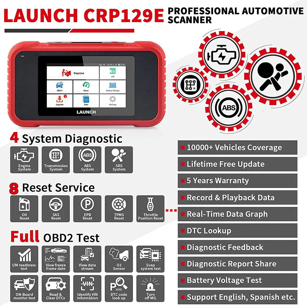 LAUNCH CRP129E OBD2 Scanner Professional Auto Engine ABS Airbag AT Diagnostic Tools with EPB Oil SAS ETS TMPS Reset Free Update EGRKit Shop