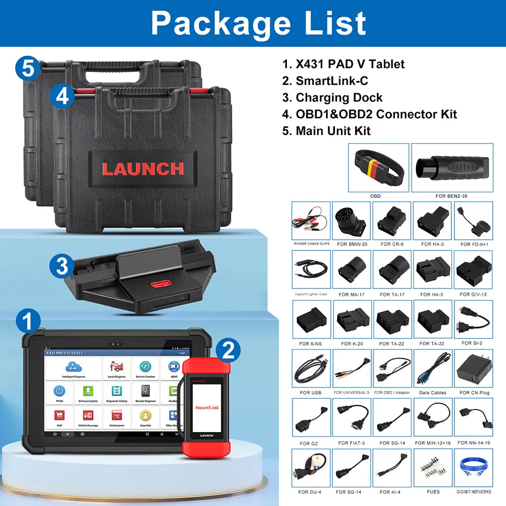 2023 New - LAUNCH X431 PAD V Car Diagnostic Tools J2534 CAN FD Online ECU Programming Coding Auto OBD OBD2 Scanner EGRKit Shop