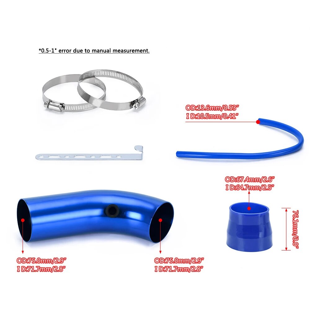 Universal 3" 76mm Air Filter & Cold Air Intake Pipe Turbo Induction Pipe Tube Kit Without Air Filter Cone EGRKit Shop