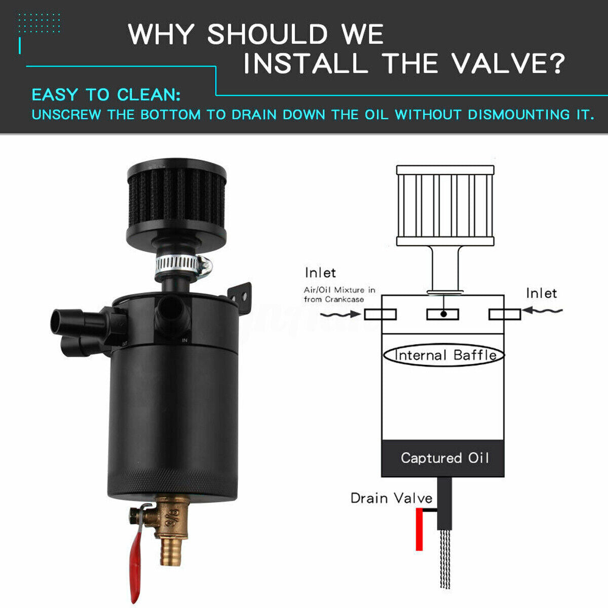 3-Port Oil Catch Can Tank Reservoir Air-Oil Separator Racing Baffled Aluminum EGRKIT Shop