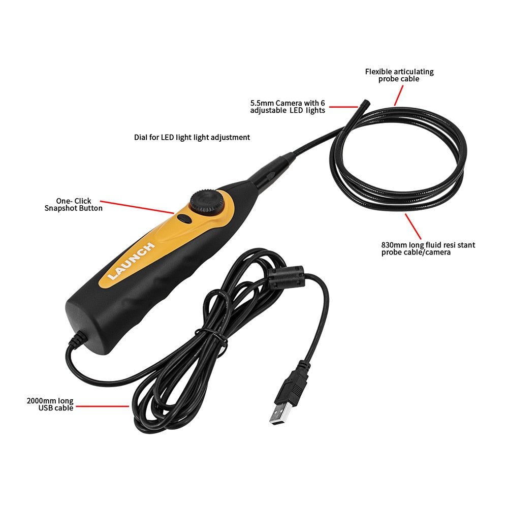 LAUNCH VSP600 Videoscope Camera Endoscope Car Inspection Mirror Flexible IP67 Waterproof 6LED Adjustable for X431 V/PRO3S+/PAD V EGRKIT Shop
