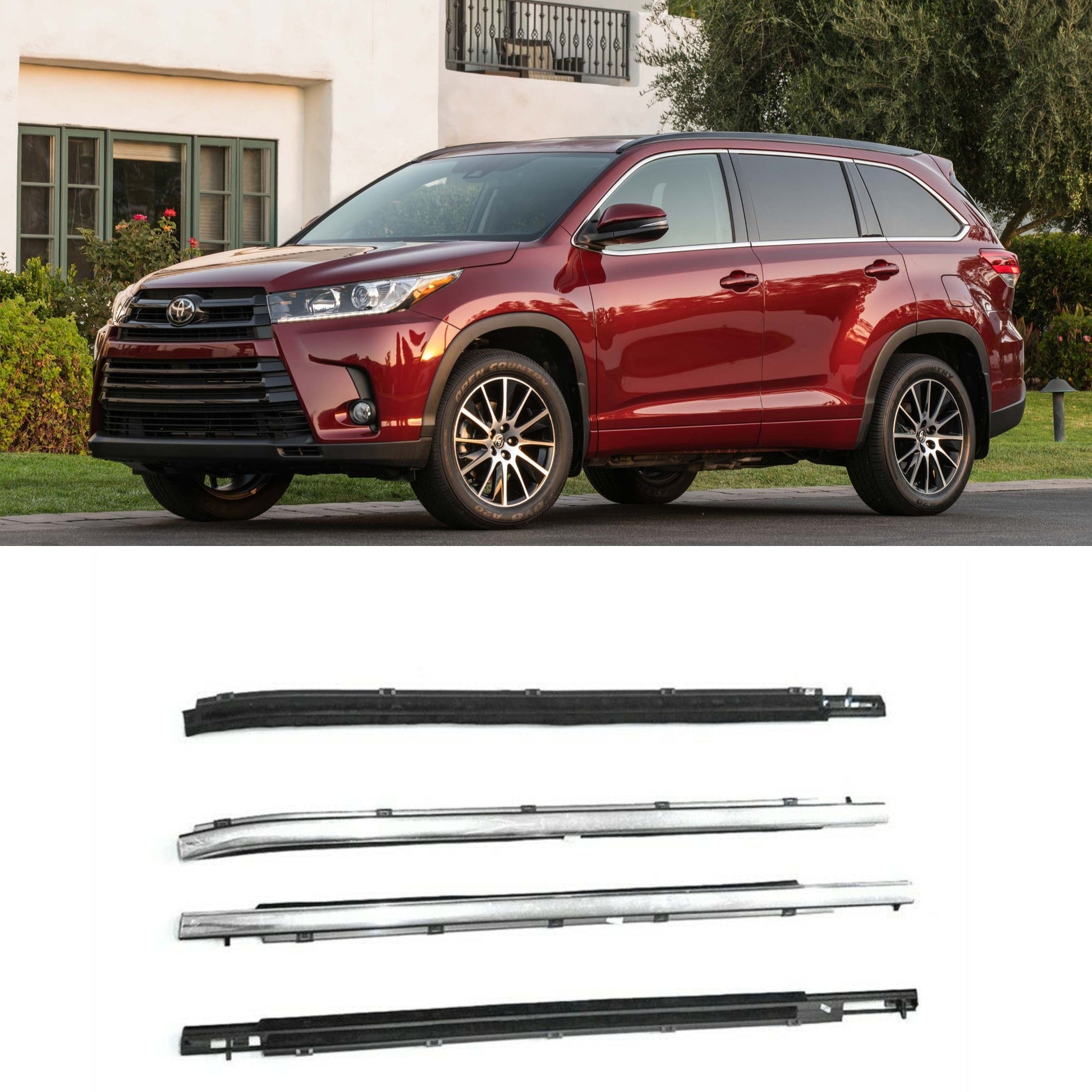 4Pcs Car Window Weatherstrip For Toyota Highlander 2014-2019 Car Weatherstrip Window Moulding Trim 75720-0E070 75710-0E070 75740-0E070 75730-0E070 weatherstrip