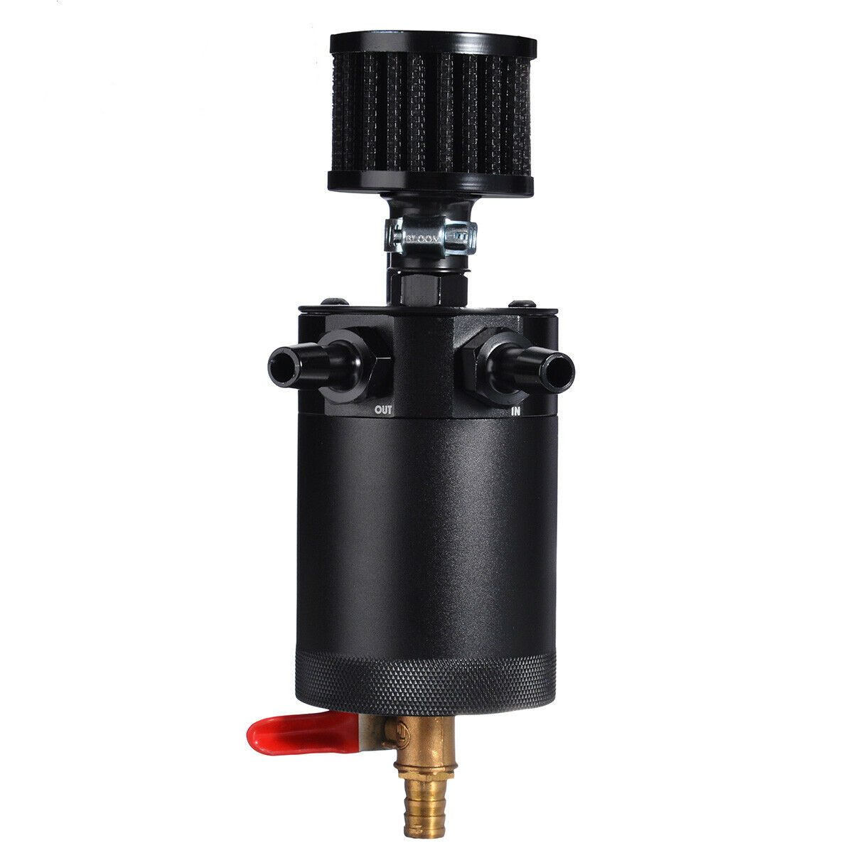 2-Port Oil Catch Can Tank Baffled Reservoir w/ Drain Valve Breather Universal oil catch can