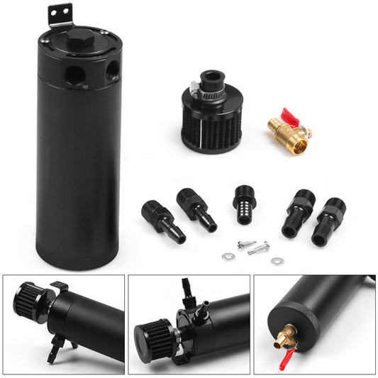 Black Aluminum Baffled 2 port Oil Catch Can Tank Reservoir Tank with Filter Breather For BMW Honda Chevrolet Dodge Nissan Toyota oil catch can