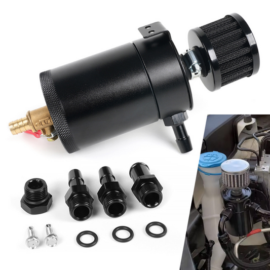 2-Port Oil Catch Can Tank Baffled Reservoir w/ Drain Valve Breather Universal oil catch can