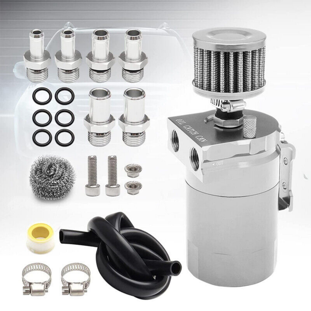 Universal Car Oil Catch Can Kit Reservoir Tank 300ml With Breather 3/8" BLUE Aluminum oil catch can